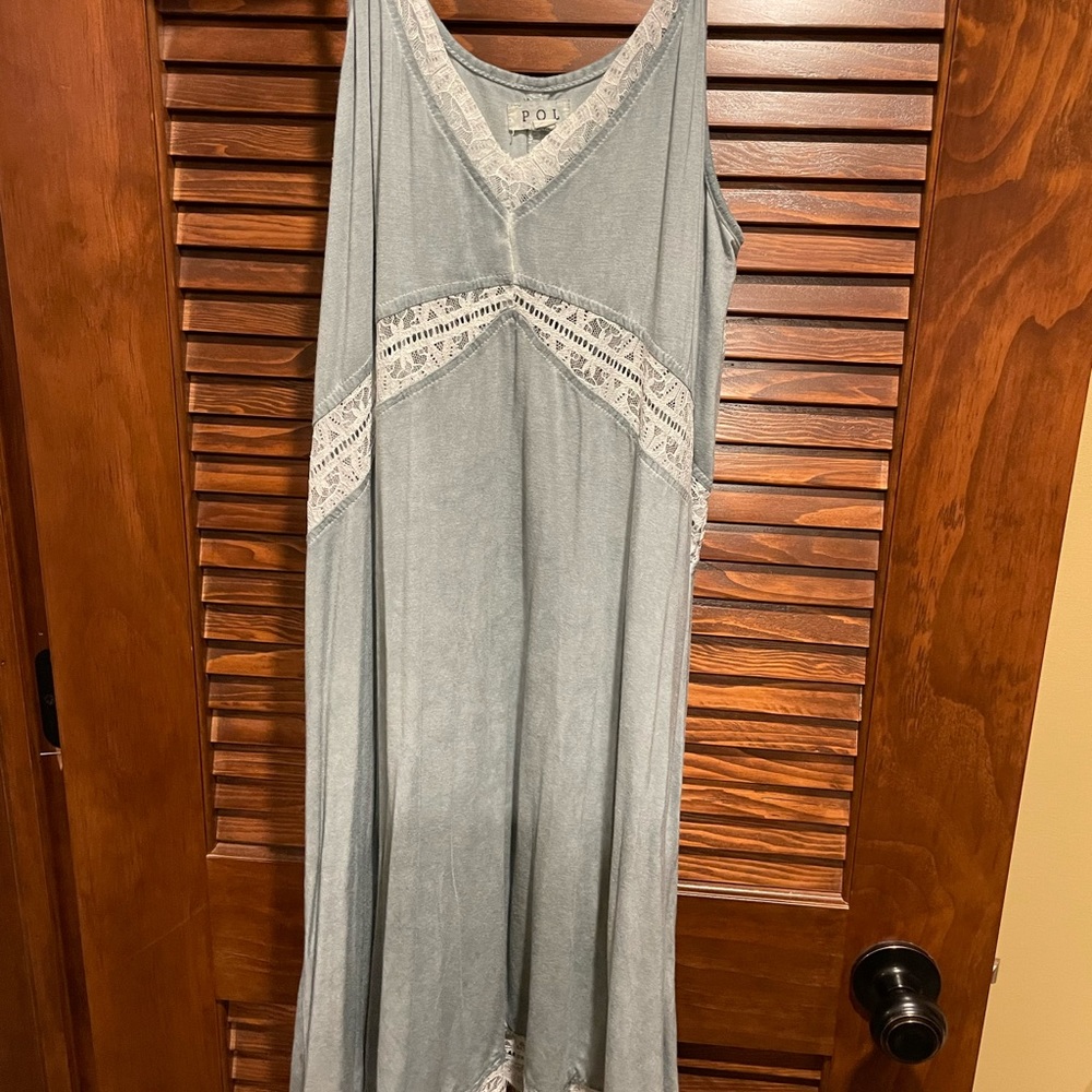 Dusty blue dress with lace details worn once